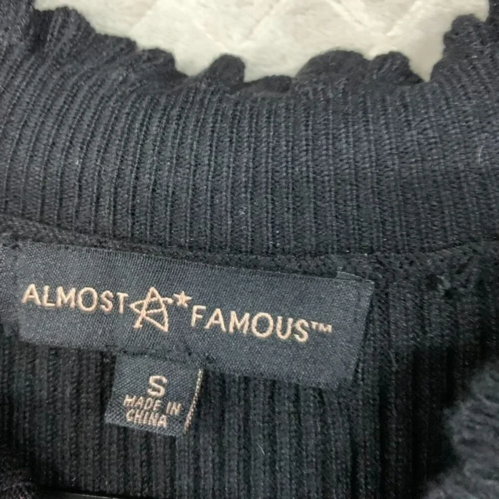 Almost Famous Womens S Sweater Black Ribbed Sheer Long Puff Sleeve Cabin Cottage - Picture 5 of 16